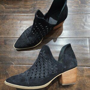 BP. Black Suede Leather Perforated Pointed Toe Ankle Boots